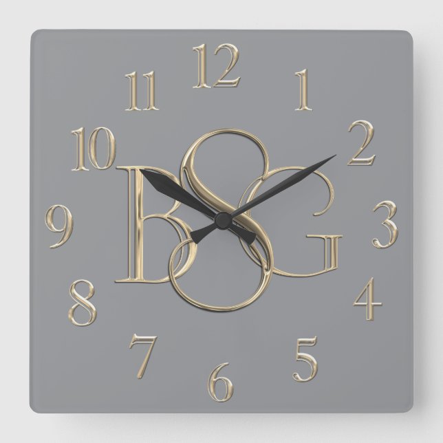 3 Initial Monogram Any Color Background Square Wall Clock (Front)