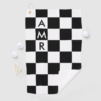 3 Initial Monogram Black White Checkered Pattern Golf Towel