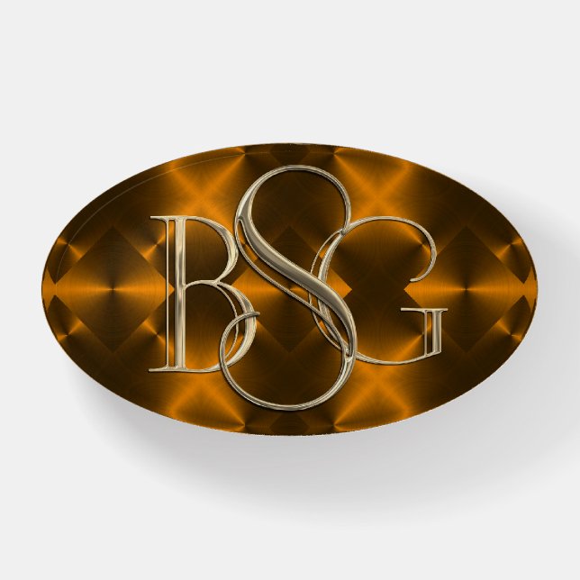 3 Initial Monogram Copper Brown Background Paperweight (Front)