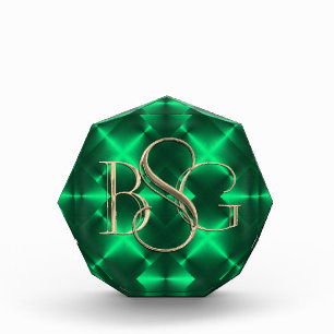3 Initial Monogram Emerald Green Background Acrylic Award