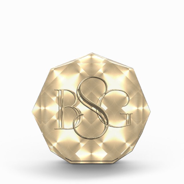 3 Initial Monogram Gold Background Acrylic Award (Front)