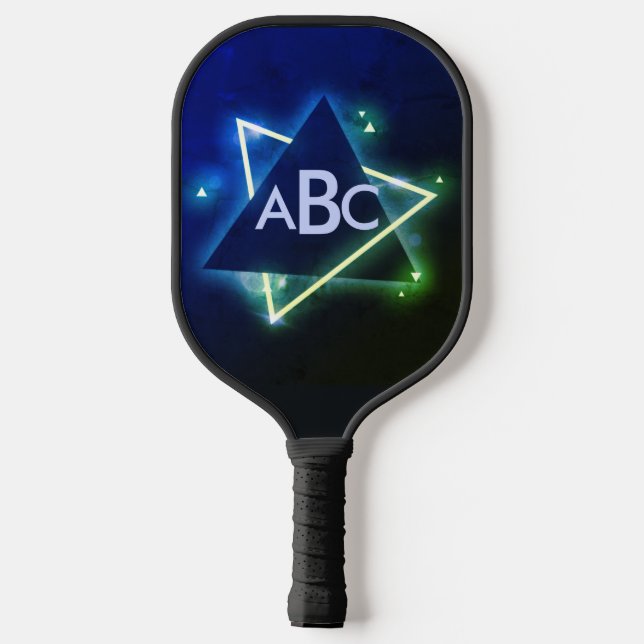 3 Initial Monogram Letter Blue Green Space Shape   Pickleball Paddle (Back)