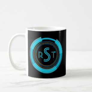 3 Initial Monogram Letter Futuristic Tech Circle Coffee Mug