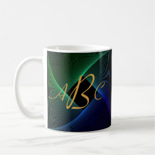 3 Initial Monogram Letter Green Blue Swirl Lines Coffee Mug