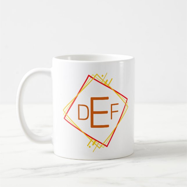 3 Initial Monogram Letter Red Yellow Brown Squares Coffee Mug (Left)