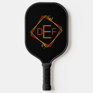 3 Initial Monogram Letter Red Yellow Brown Squares Pickleball Paddle