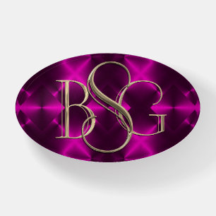 3 Initial Monogram Magenta Purple Background Paperweight