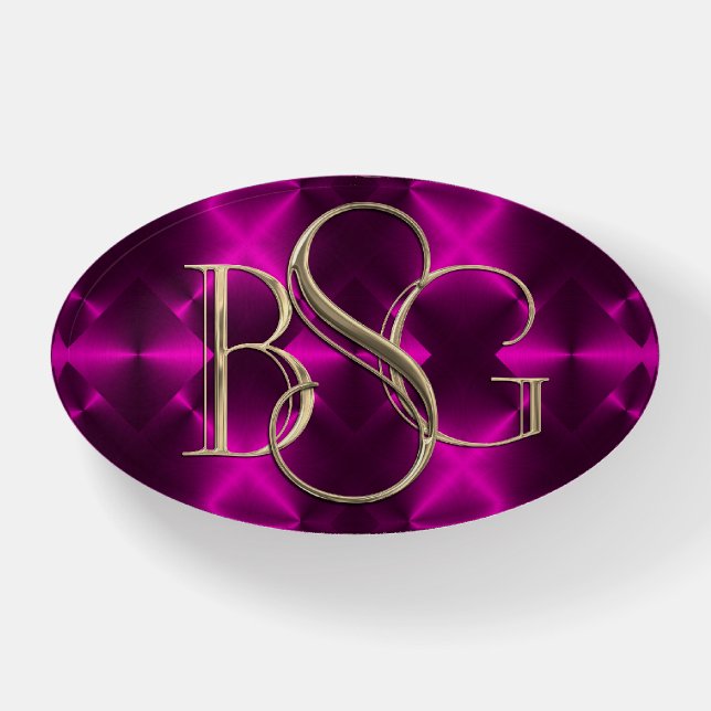 3 Initial Monogram Magenta Purple Background Paperweight (Front)
