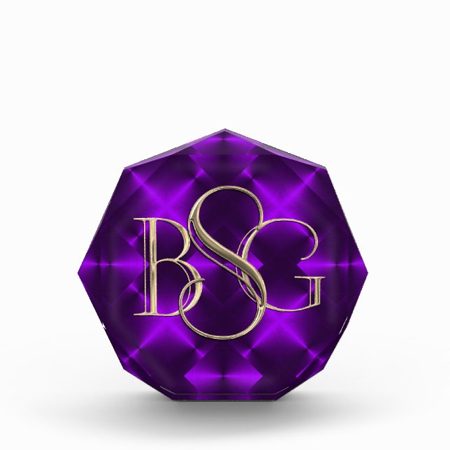 3 Initial Monogram Violet Purple Background Acrylic Award (Front)