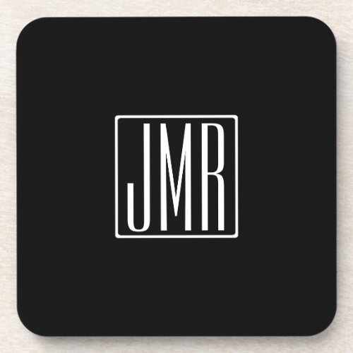 3 Initials Monogram  Black  White or diy color Beverage Coaster