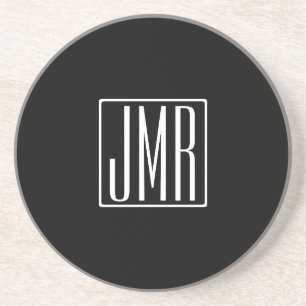3 Initials Monogram   Black & White (or diy color) Coaster