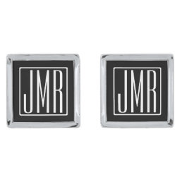 3 Initials Monogram | Black &amp; White (or diy color) Cufflinks