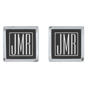 3 Initials Monogram Black & White (or diy color) Cufflinks