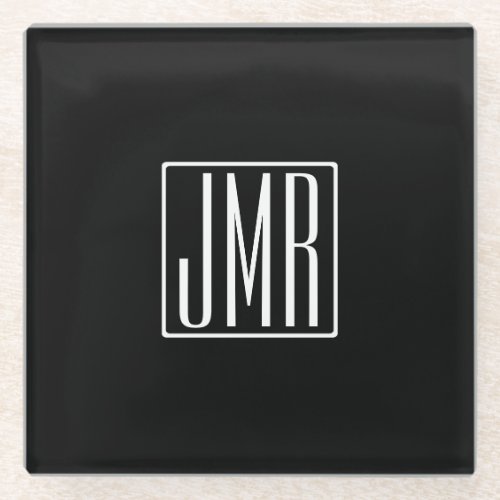 3 Initials Monogram  Black  White or diy color Glass Coaster