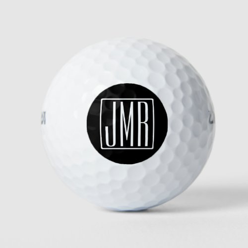 3 Initials Monogram  Black  White or diy color Golf Balls