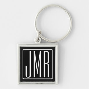 3 Initials Monogram Black & White (or diy color) Keychain