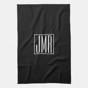 3 Initials Monogram Black & White (or diy color) Kitchen Towel