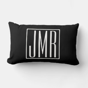3 Initials Monogram Black & White (or diy color) Lumbar Pillow