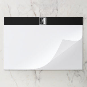 3 Initials Monogram Black & White (or diy color) Paper Pad