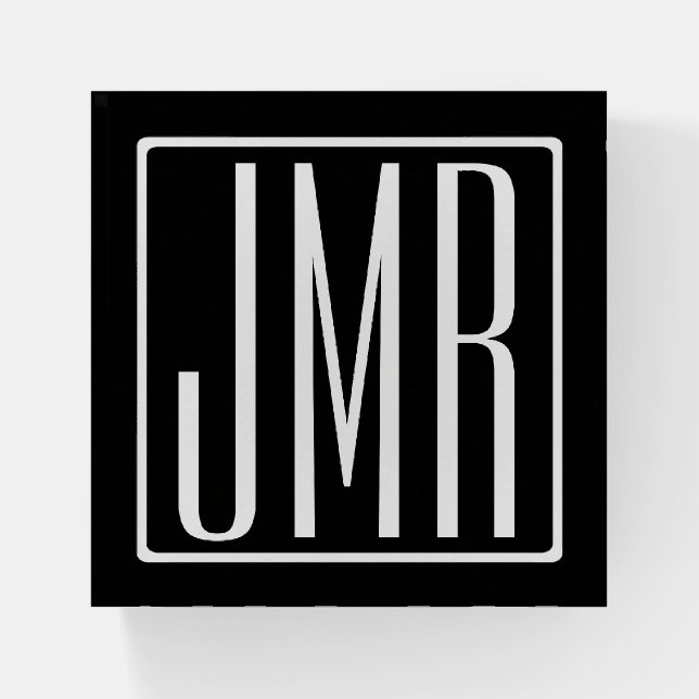 3 Initials Monogram | Black & White (or diy color) Paperweight (Front)