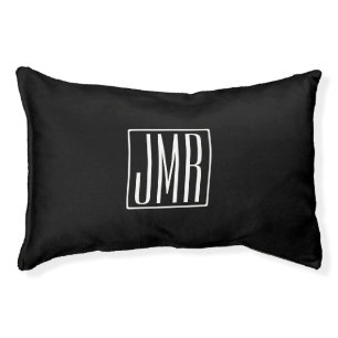 3 Initials Monogram Black & White (or diy color) Pet Bed