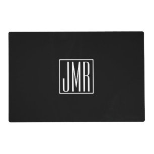 3 Initials Monogram Black & White (or diy color) Placemat