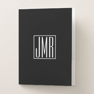 3 Initials Monogram Black & White (or diy color) Pocket Folder