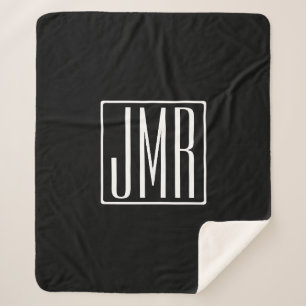 3 Initials Monogram Black & White (or diy color) Sherpa Blanket
