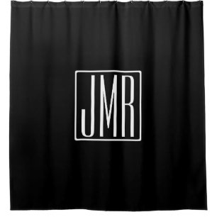 3 Initials Monogram   Black & White (or diy color) Shower Curtain