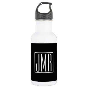 3 Initials Monogram Black & White (or diy color) Stainless Steel Water Bottle