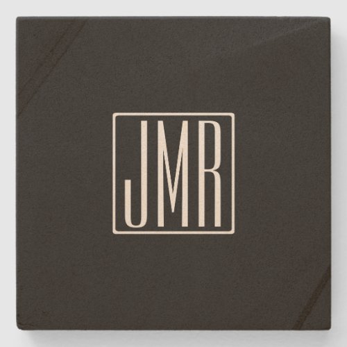 3 Initials Monogram  Black  White or diy color Stone Coaster