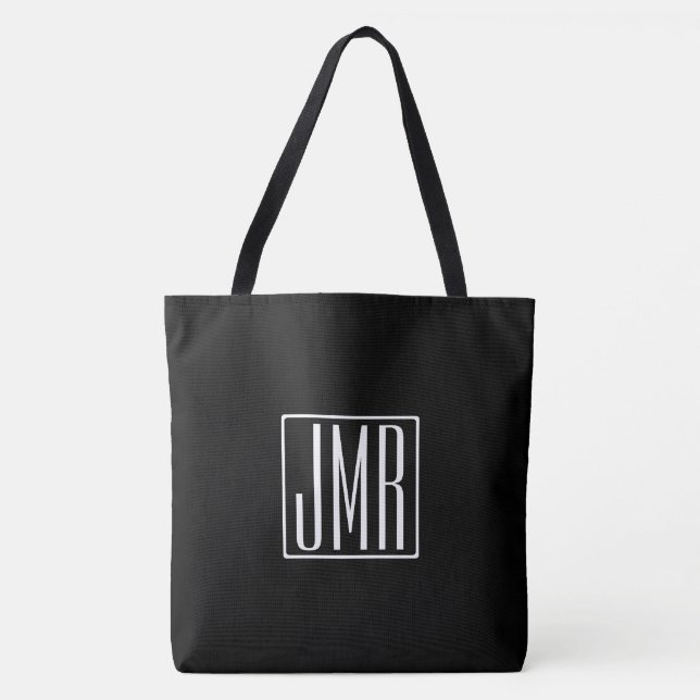 3 Initials Monogram | Black & White (or diy color) Tote Bag (Front)