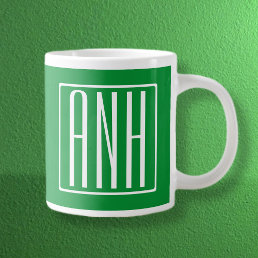3 Initials Monogram | Green &amp; White Giant Coffee Mug