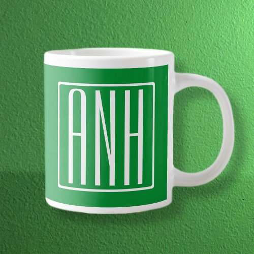 3 Initials Monogram  Green  White Giant Coffee Mug