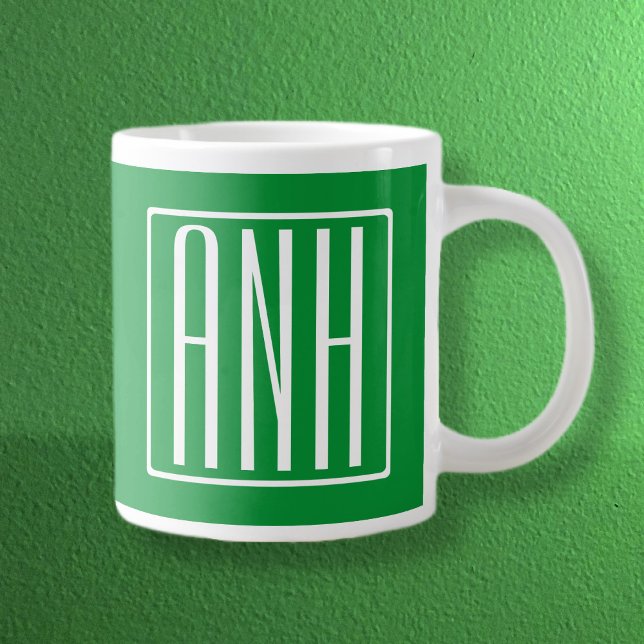 3 Initials Monogram | Green & White Giant Coffee Mug (Creator Uploaded)