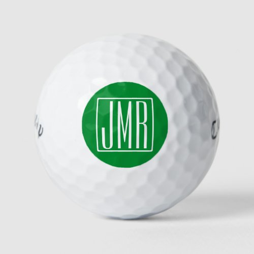 3 Initials Monogram  Green  White Golf Balls