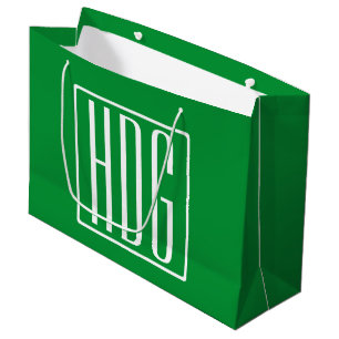 3 Initials Monogram Green & White Large Gift Bag