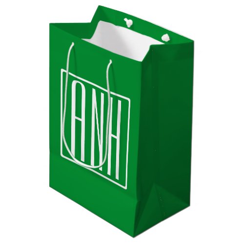 3 Initials Monogram  Green  White Medium Gift Bag