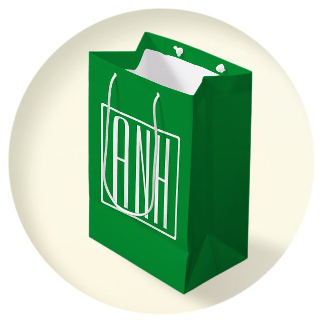 3 Initials Monogram | Green & White Medium Gift Bag (Creator Uploaded)