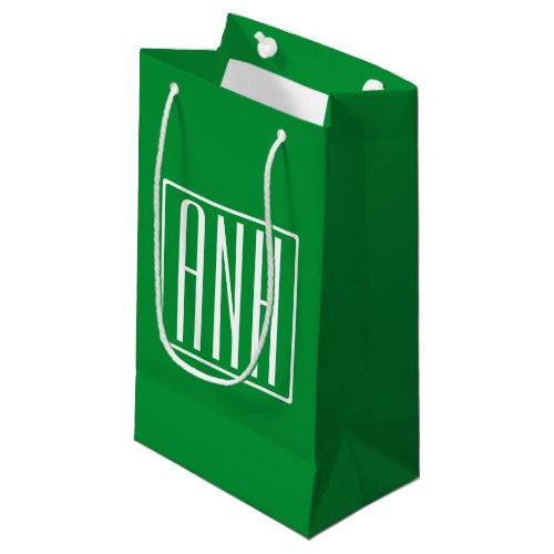 3 Initials Monogram  Green  White Small Gift Bag