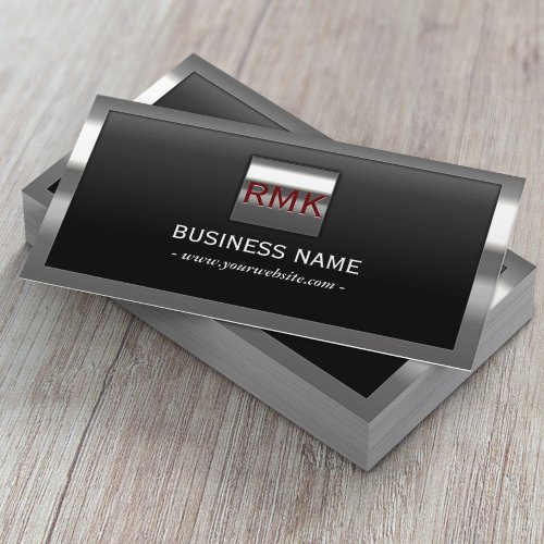 3 initials Monogram Modern Metal Framed Business Card