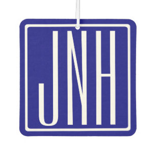 3 Initials Monogram Navy Blue & White Air Freshener