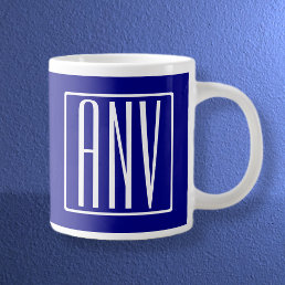 3 Initials Monogram | Navy Blue &amp; White Giant Coffee Mug
