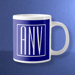 3 Initials Monogram   Navy Blue & White Giant Coffee Mug