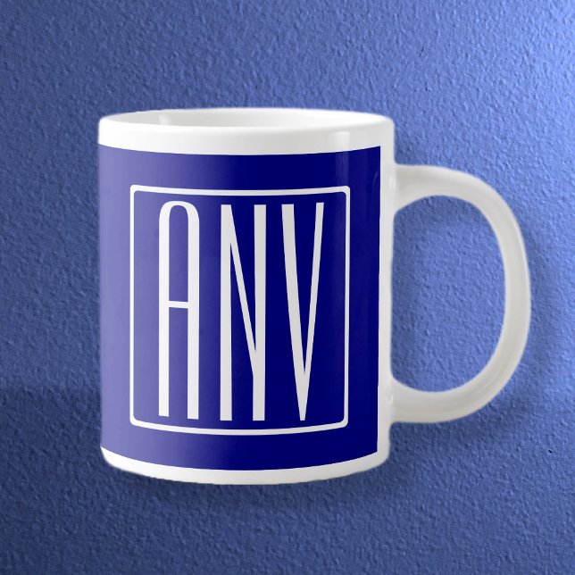 3 Initials Monogram | Navy Blue & White Giant Coffee Mug (Creator Uploaded)