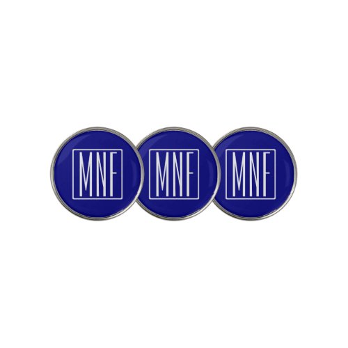 3 Initials Monogram  Navy Blue  White Golf Ball Marker