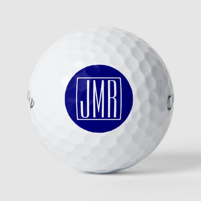 3 Initials Monogram | Navy Blue & White Golf Balls (Front)