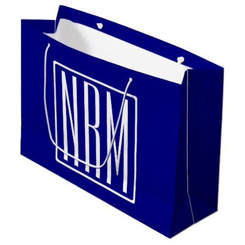 3 Initials Monogram  Navy Blue  White Large Gift Bag