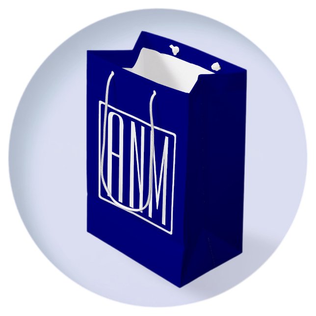 3 Initials Monogram | Navy Blue & White Medium Gift Bag (Creator Uploaded)