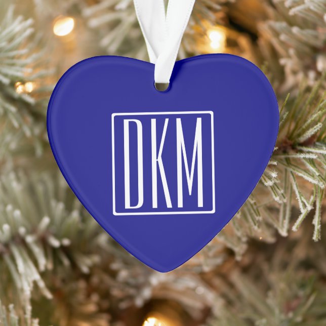 3 Initials Monogram | Navy Blue & White Ornament (Tree)